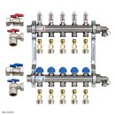 ZEWOTHERM ZEWO 6-er Heizkreisverteiler/Systemverteiler «Premium», Baulänge 420mm, Einbautiefe 86mm, Edelstahl Anschluss 1" rot/blau für Kupferrohr 18 mm x 3/4"