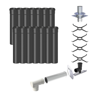 Abgassystempaket, DN 60/100-DN 60, 14 m, starr, mit Edelstahl Schachtabdeckung