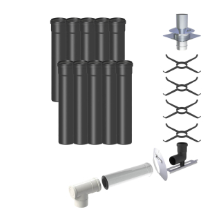 Abgassystempaket, DN 80/125-DN 80, 10 m, starr, mit Edelstahl Schachtabdeckung